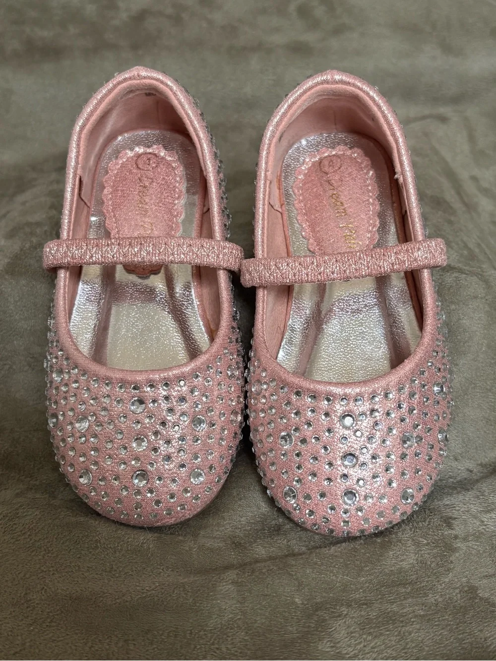 Dream Pairs Pink & Sparkling White Rhinestone Mary Jane Princess Flats Size 4T